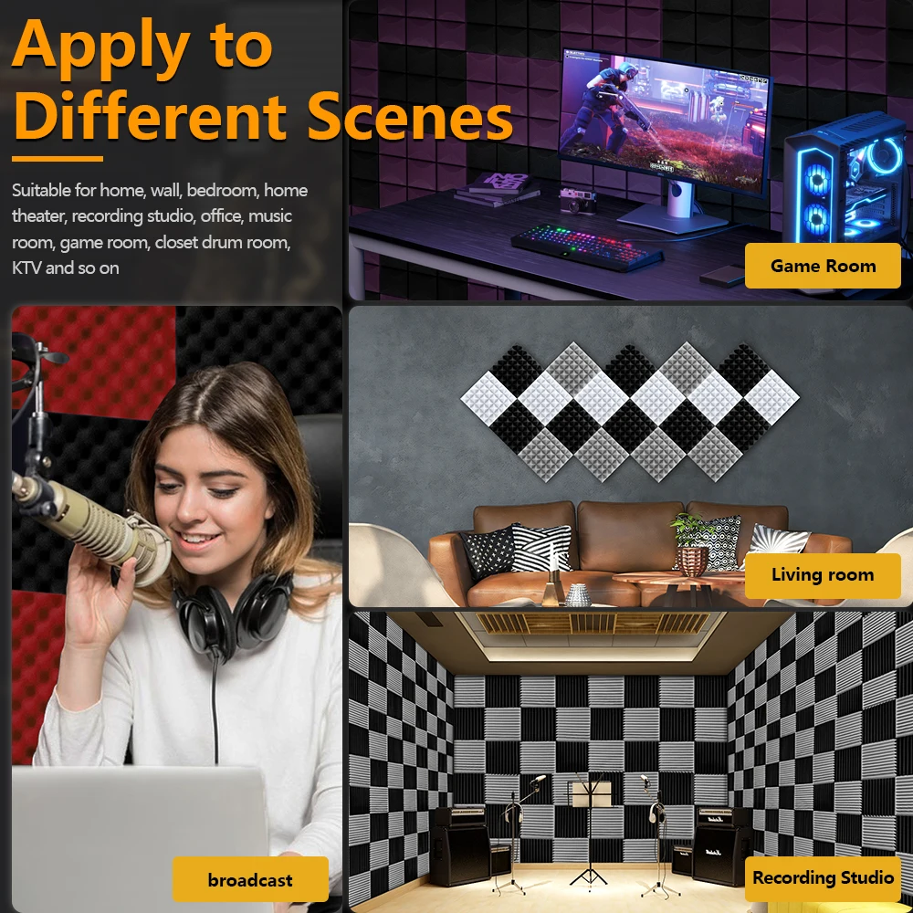 แผ่นโฟมอะคูสติก 24 ชิ้น ดีไซน์รูไข่ สำหรับลดเสียงรบกวนและกันเสียงภายในบ้าน วัสดุกันเสียงสำหรับผนัง