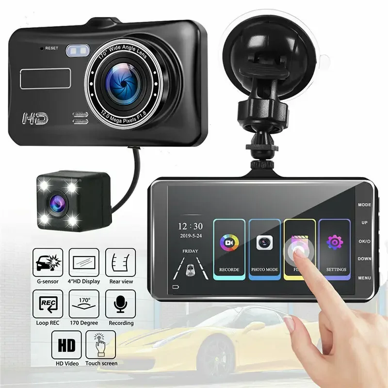 1080P 4-inch Touch Screen Dual lens Front And Rear Optional Car DVR Dash Cam for Cars Night Vision Video Recorder Black Box
