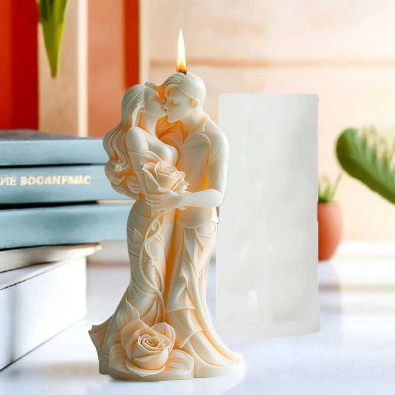 3D Rose Couple Candle Silicone Mold Men Women Embrace Couple Embrace Candle Mould Wedding Decor Valentine\'s Day Gift Resin molds