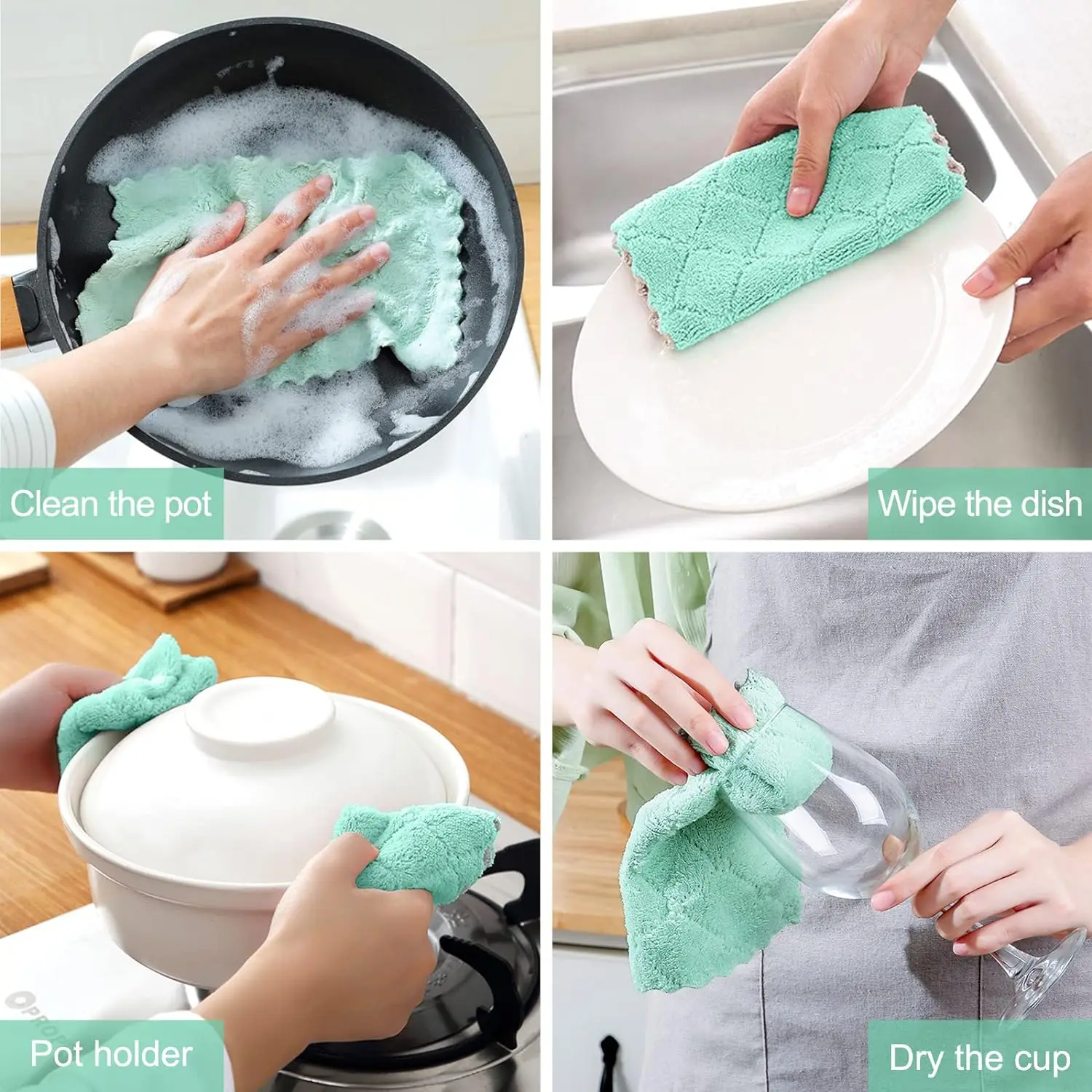 Double-Sided Microfiber Cleaning Cloths Super Absorbent Coral Fleece Rags Kitchen Washing Cloth Towel Scouring Pads Cleaner Tool