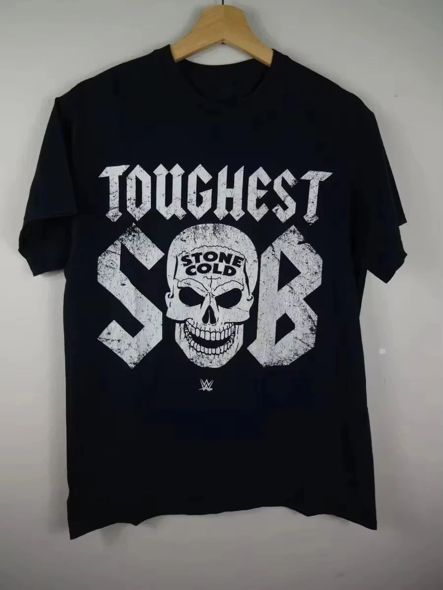 2025 الصيف الرجال المطبوعة المصارع المشهور ستيف أوستن الرجال المرأة عادية كم قصير طاقم الرقبة القطن المحملة