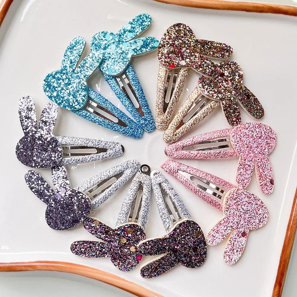 10Pcs/lot Glitter Flower Rabbit Hair Clips For Cute Girls BB Handmade Hairpins Barrettes Headwear Fashion Kids Hair Accessories