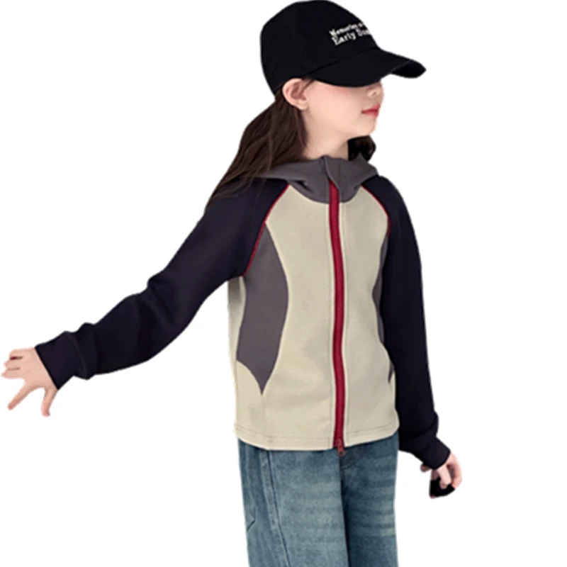 

2024 Slim Fit Kids Hooded Jacket Coat For Baby Girls England Style Spring Autumn Fashion Girls Cotton Outerwear With Hoodies