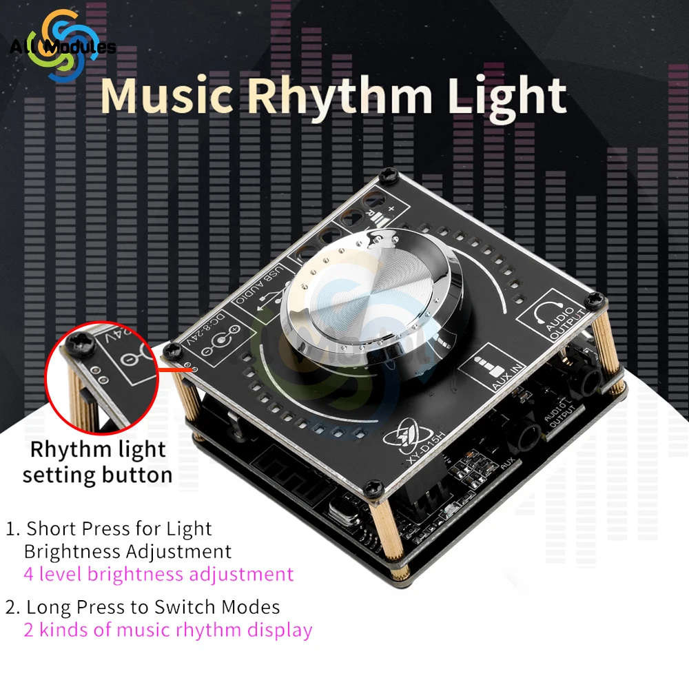 XY-D15H DC8-24V Stereo BT Audio Amplifier Board Module Digital Amplifier With Spectral Volume 2X10W/15W/20W