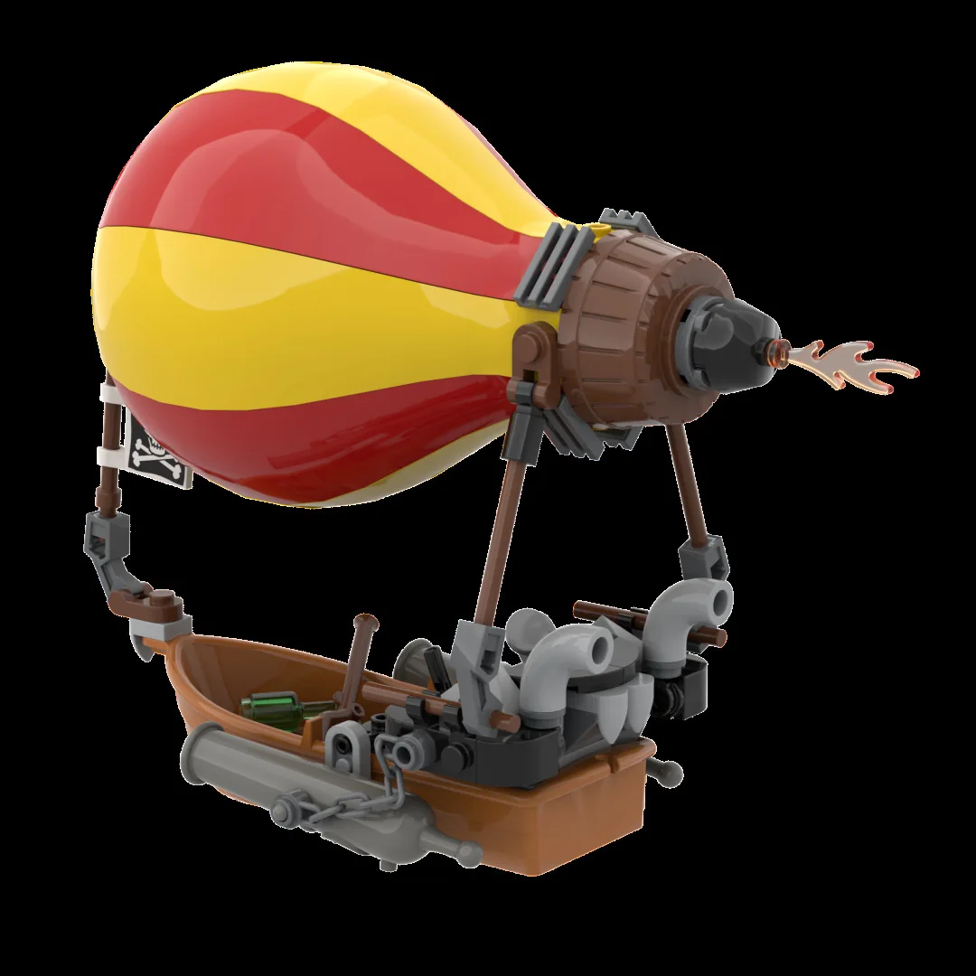 MOC Steam Punk Airship Building Blocks Kit Pirate Flag Skull Hot Air Balloon Bricks Toy Set for Boys Kids Gifts