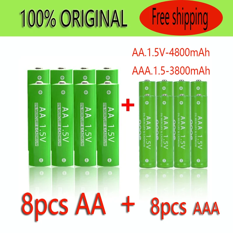 

1.5V AA 4800mAh 1.5 V AAA 3800 MAh Rechageable Battery Battery + Free Shipping Battery for Clocks Mice Computers Toys So On