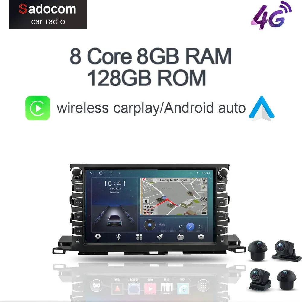 

Carplay 10.1" IPS Android 12.0 4G+128G 8Core SIM Car DVD Player GPS Map WIFI 2 din RDS autoradio For Honda Highlander 2015-2017