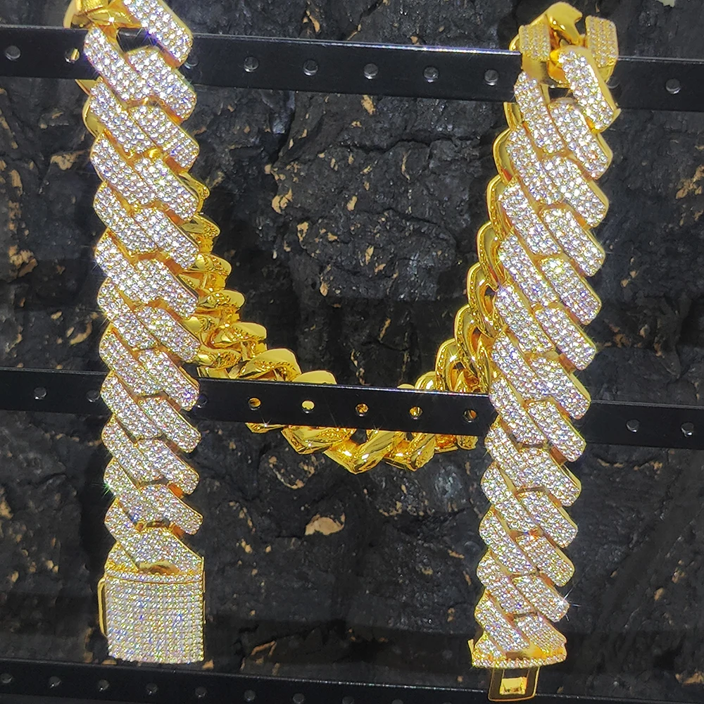 18k Gold Plated 20mm Iced Diamond Cuban Chain Hip Hop Rapper Luxury Jewelry Thick Heavy Link Necklace for Men and Women