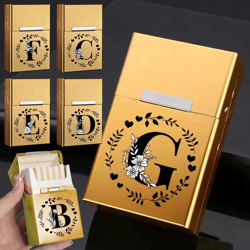 

Pocket Metal Cigarette Cigar Case Holder Tobacco Organizer Dampproof Cover Portable Smoke Storage Box Garland Letter Pattern