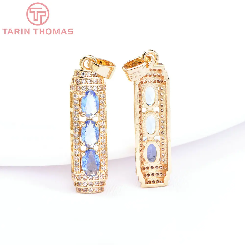 (6590) 2PCS 8x30MM 24K Gold Color Brass with Zircon Column Shape Charms Pendants High Quality Jewelry Making Findings Wholesale