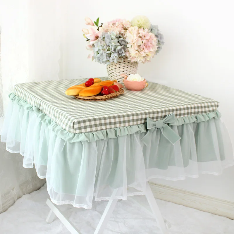 Mustard green plaid lace pastoral fabric pure cotton square tablecloth tablecloth tablecloth