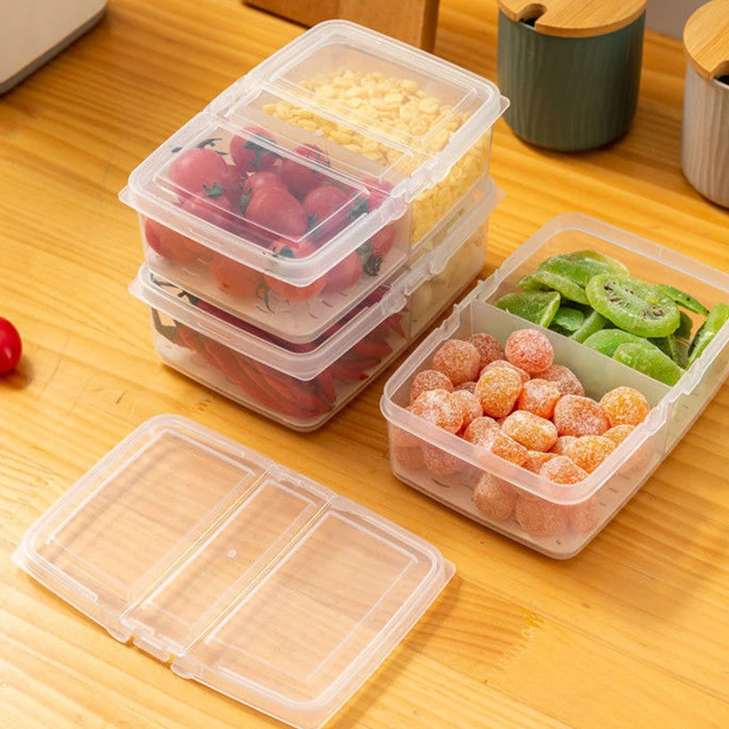 Refrigerator Crisper Fruit And Vegetable Storage Kitchen Sealed Drain Divider Bento Box Sealed Storage Box Lidded Container