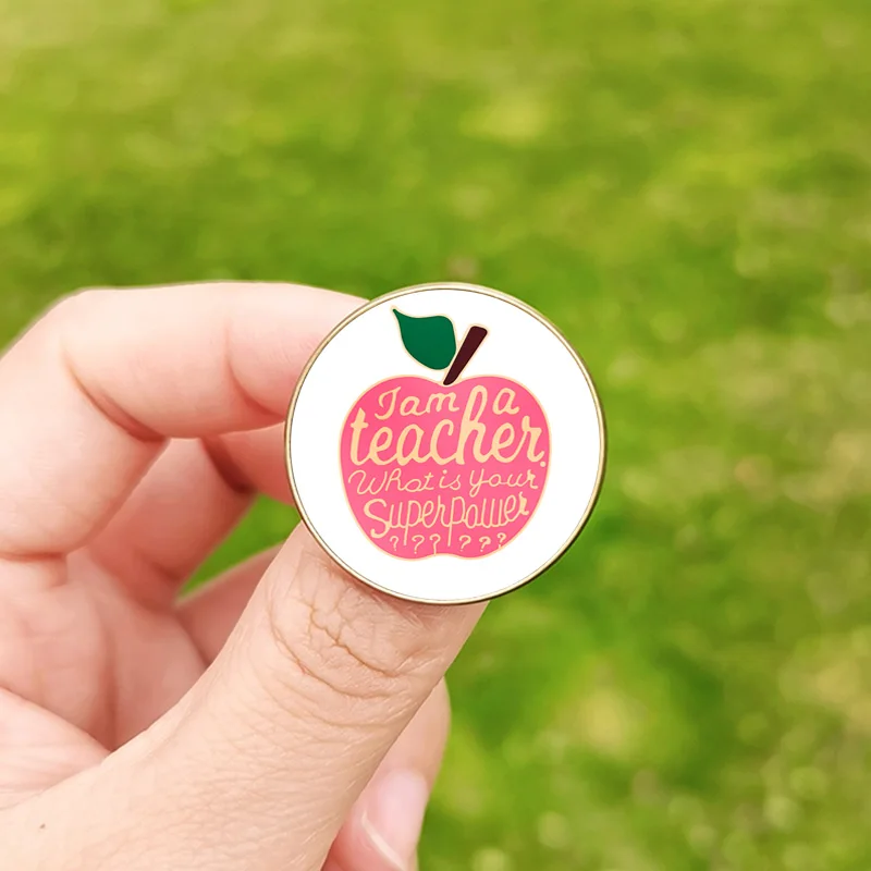 Teacher Pin Badge Apple Flower Thank You Teacher\'s Day Glass Cabochon Backpack Brooch And Pins Gift