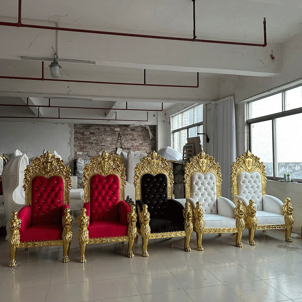 

New Royal Princess Gold Wooden Frame White Velvet Throne king Chair