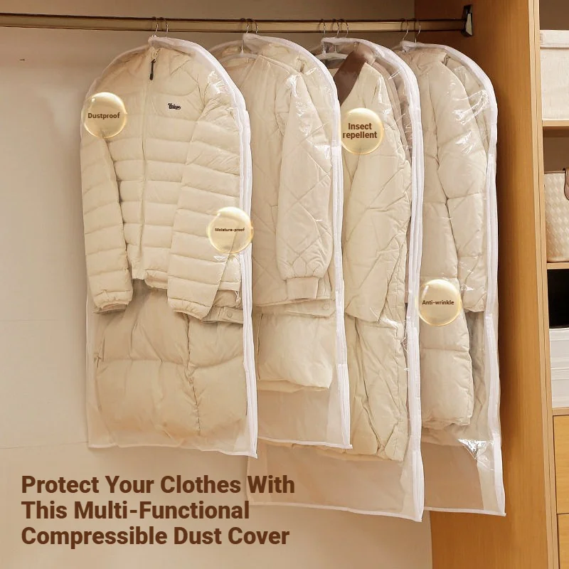 Wardrobe Organizer Hanging Storage Bag Air Compression Zipper Clothes Dust Cover For Down Jacket