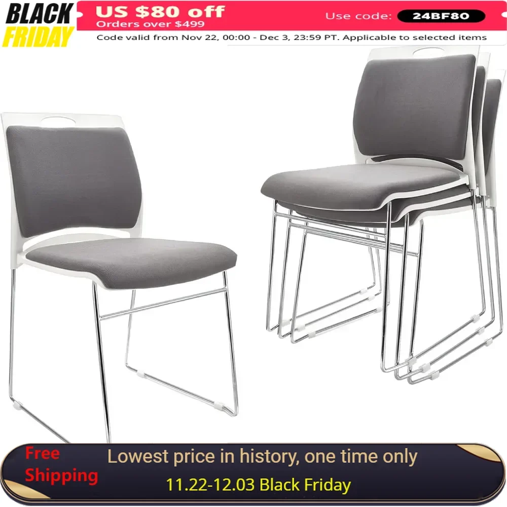 Conference Chairs Set of 4 with Sled Base, 1102LB Capacity, Modern Reception Stacking Chair, Conference Chairs