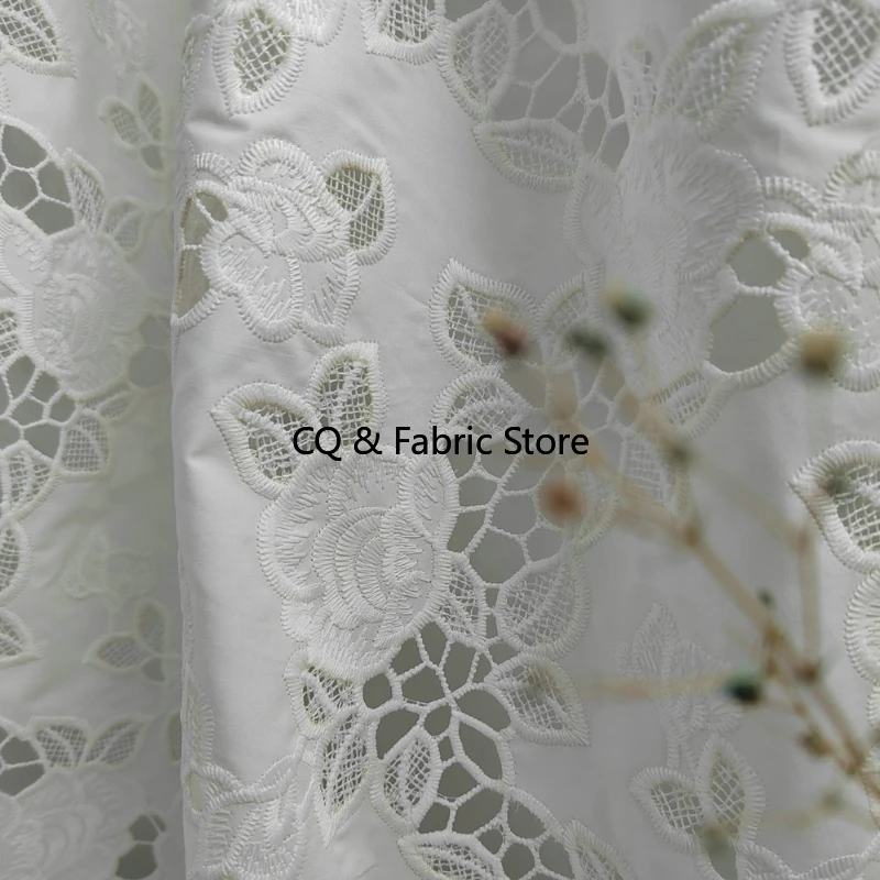 

Белоснежная вышивка с цветком розы, хлопчатобумажная ткань, рубашка, платье, ткань, скатерть «сделай сам», ткань ручной работы, аксессуары для шитья