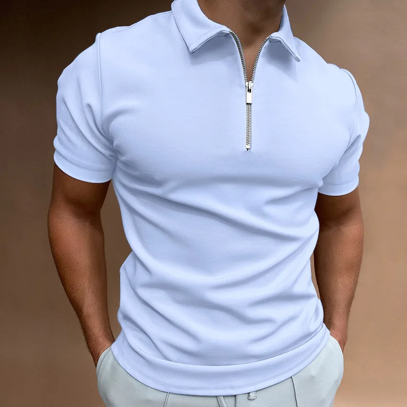 Sommer Herren Einfarbiges Poloshirt Kurzarm mit Umlegekragen und Reißverschluss T-Shirts & für Männer Lässige Streetwear Neue Herren-Oberteile – Detail 4