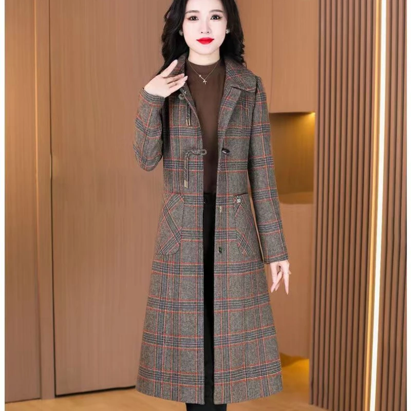 Autumn Winter New Women High-End Woolen Coat Fashion Large Size Overcoat Long Elegance Retro Outwear Middle Aged Mother Clothes