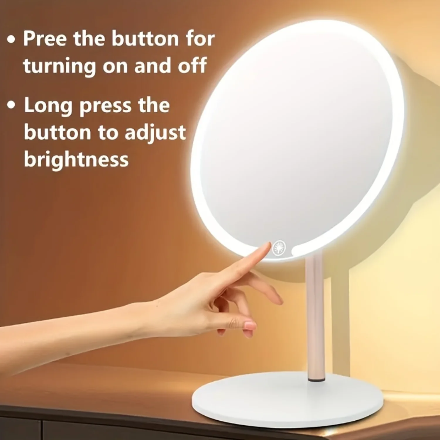 Portable Desktop LED Makeup Mirror With 3 Levels Of Light, 90 Degree Swivel, And Press Button Dimming - Perfect For Travel And G
