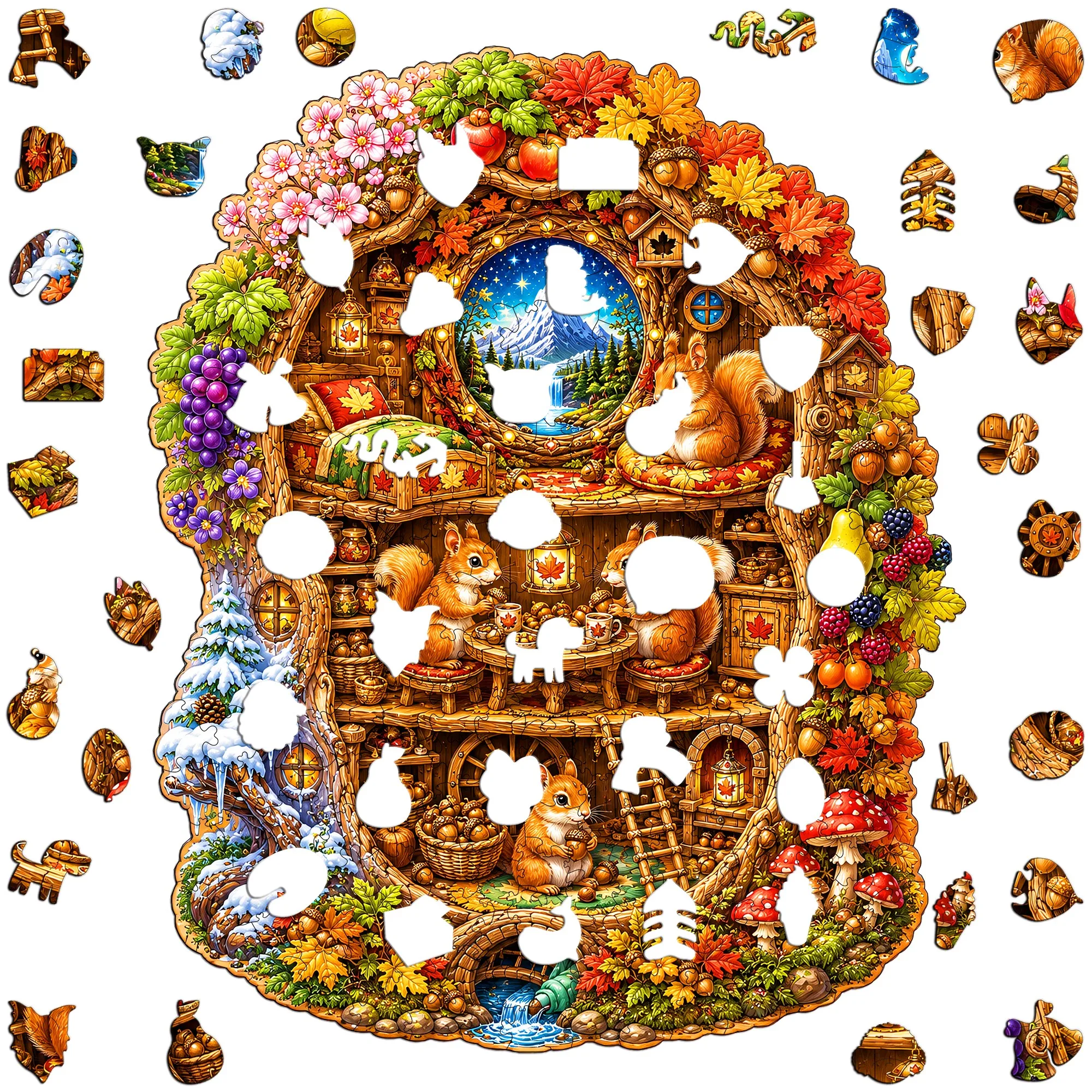 Forest Cottage Animal Scenes Wooden Animal Jigsaw Puzzle Animal Puzzle Toy Brain Teaser Holiday Season Gift for Teens and Kids