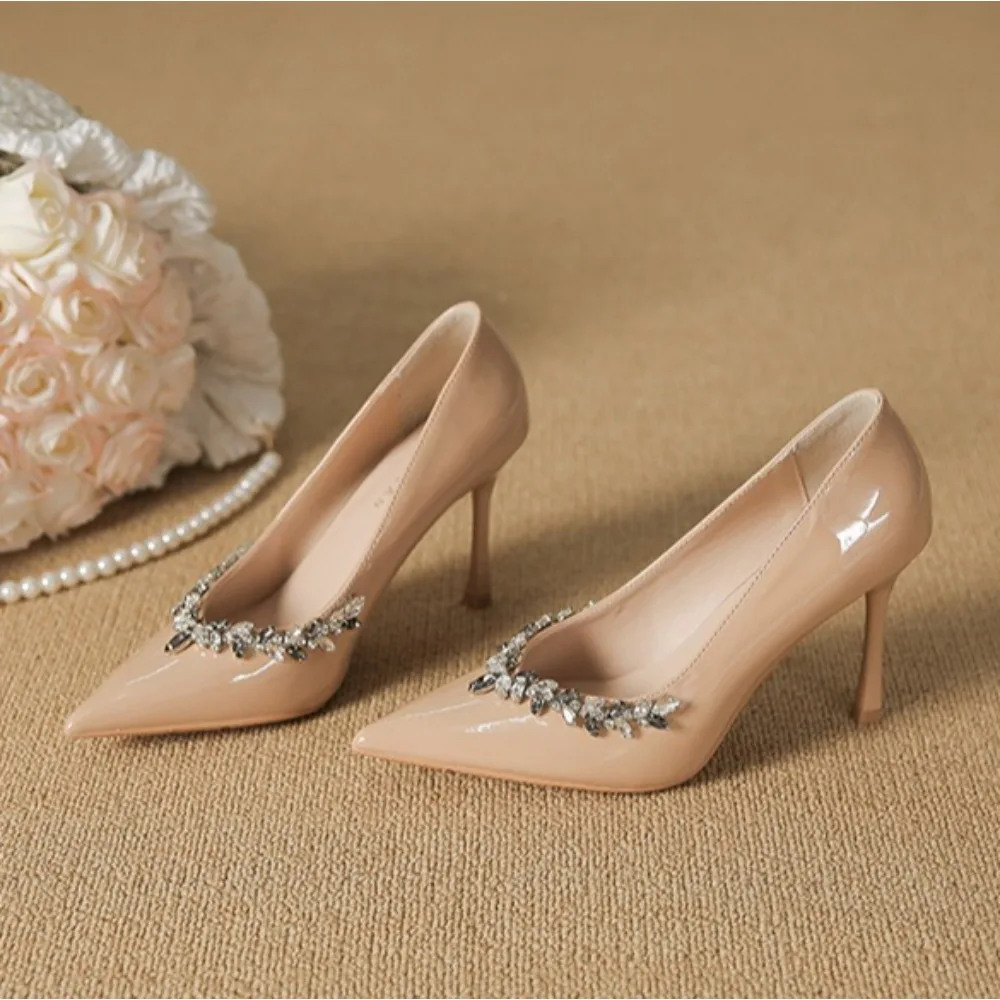 

Новые женские туфли-лодочки на высоком каблуке со стразами, туфли-лодочки на высоком каблуке с острым носком и мелким горлышком, туфли-лодочки на высоком каблуке, размер 33-44