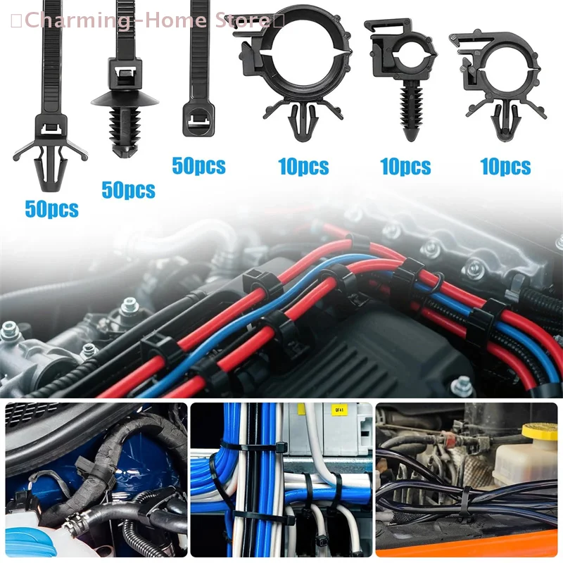 

【M】180 шт./компл. Высококачественные кабельные стяжки с креплением на прижимной площадке и зажимами для прокладки проводов в автомобиле, универсальные, самоблокирующиеся, для быстрой фиксации