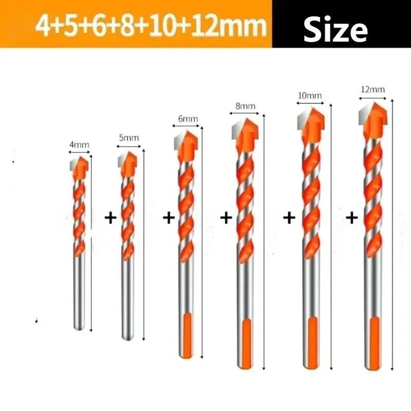 5Pcs 6pcs Carbide Impact Drill Bit Set Multifunctional Triangle Shank for Glass Tile Ceramic Concrete Brick Drilling Tool