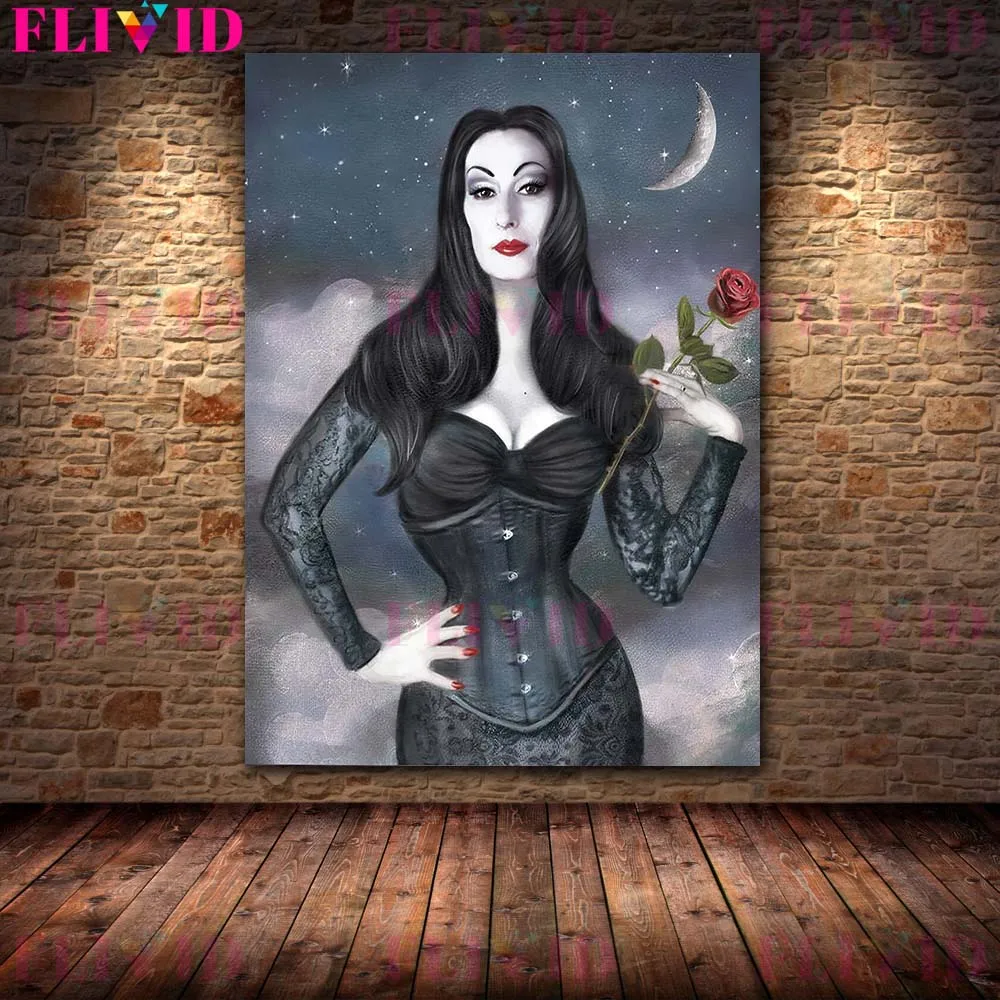 Gothic Horror Witch And Vampire Vintage Wall Art Canvas Painting Spooky,Black Cat, Goth Rock Witchcraft Poster Print Home Decor