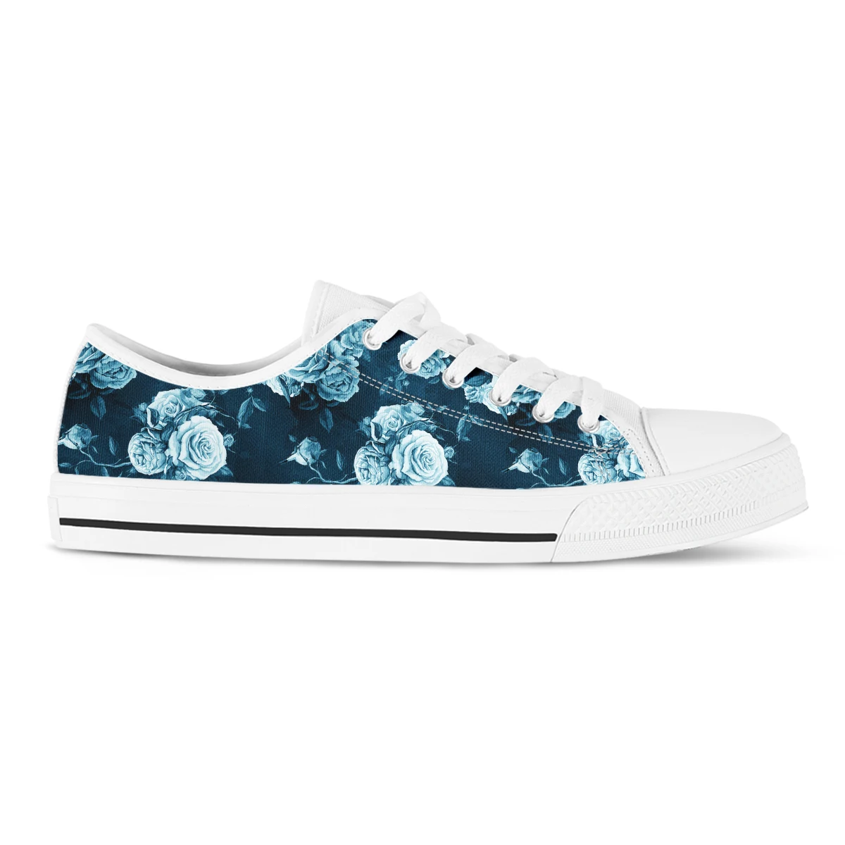 Vintage Blue Rose Flower Print donna Lace Up Low Top scarpe di tela autunno primavera scarpe vulcanizzate comode Sneakers