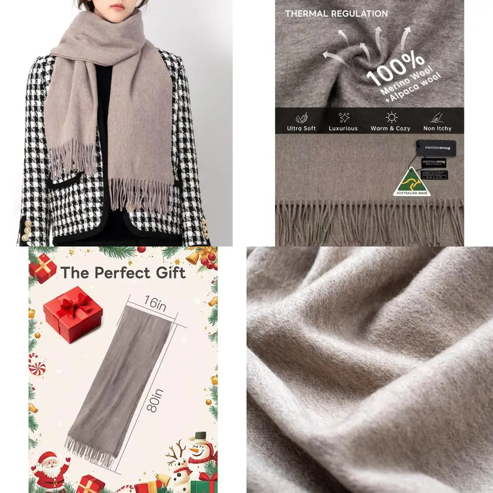 

Luxurious Women's Merino Wool & Alpaca Blend Scarf, Australian Pashmina-Style Shawl, Soft Cashmere-Like Wrap, Perfect Holiday Gi