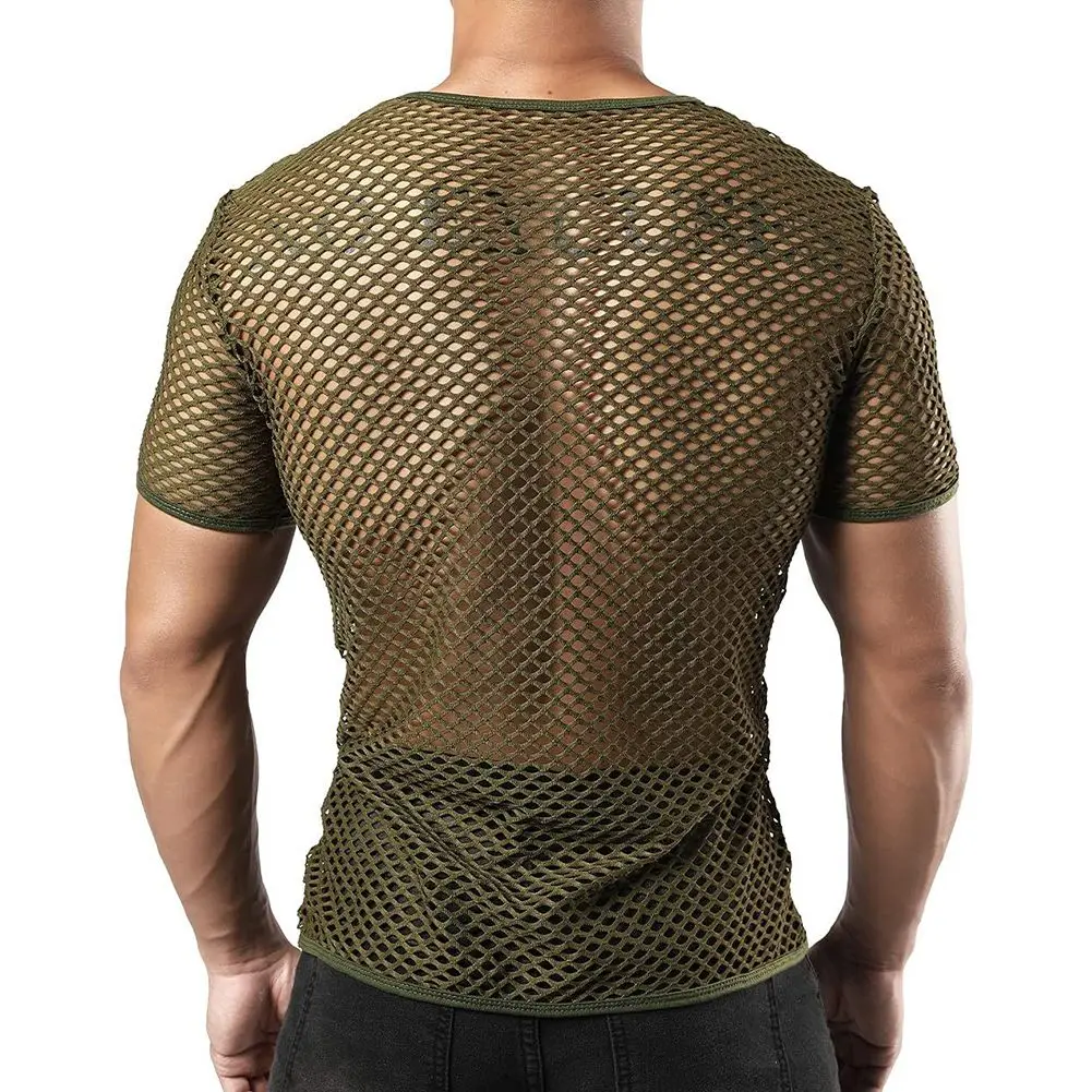 Mens Transparent Sexy Breathable Mesh Short Sleeve T-Shirt See Through Fishnet Party Top Comfortable Clubwear