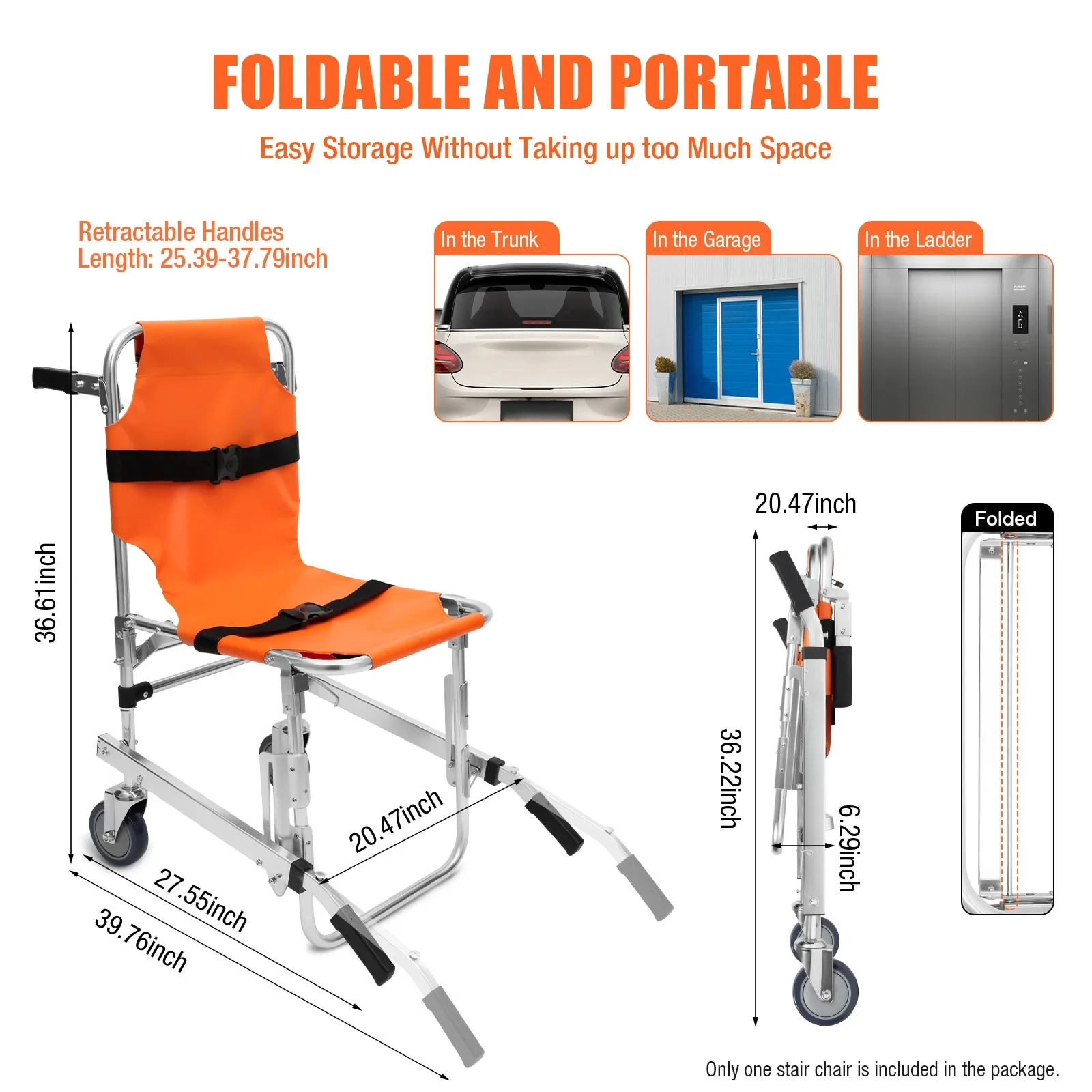 EMS Stair Chair Stair Climbing Wheelchair with 2 Wheel Emergency Evacuation Stair Lift Firefighter Evacuation Transport Chairs