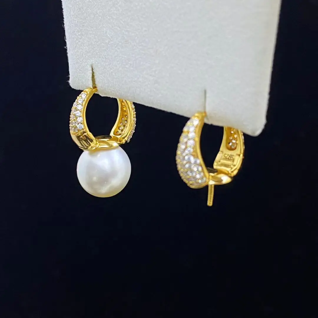 

Wholesale S925 Sterling Silver Earrings Mount Findings Settings Base Mounting Parts Accessory for 11-12mm Pearls 5 pairs/lot