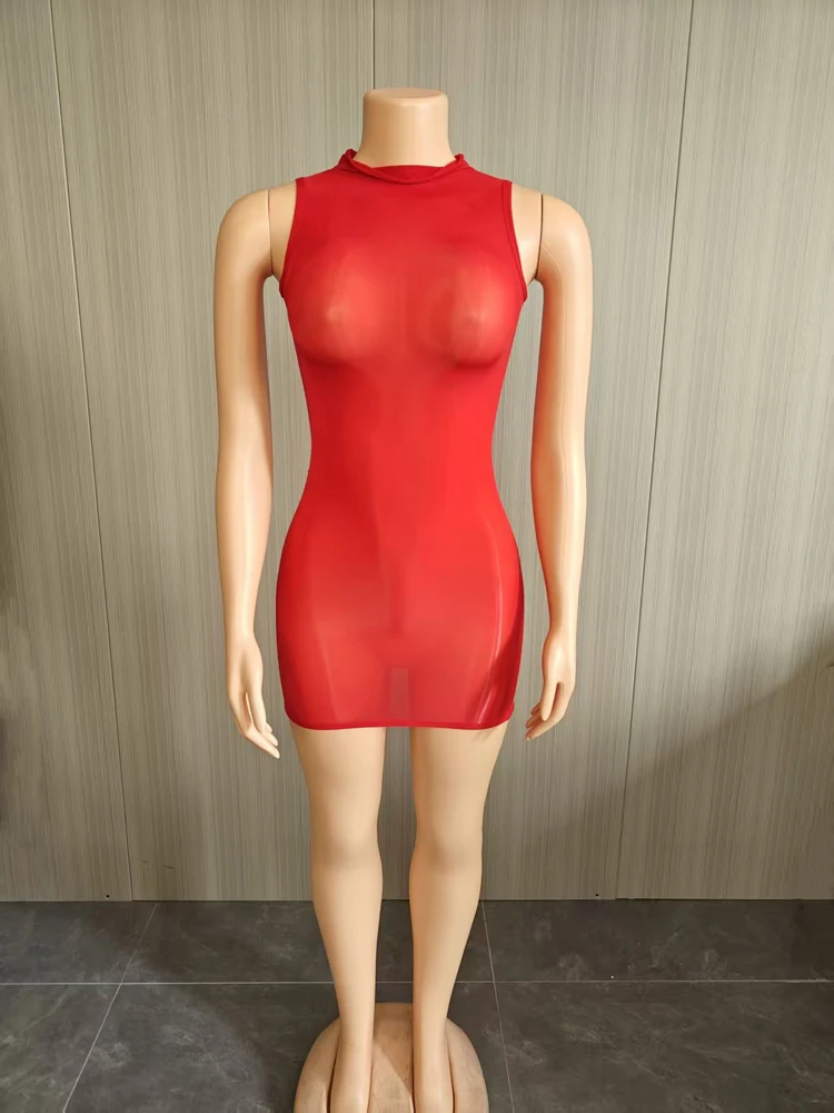 Sexy Mesh Durchsichtiges Kleid Damen Hottie Mode Ärmellos Dehnbar Figurbetont Coquette Mitternachts-Street-Party Club Bodycon Kleider – Detail 10
