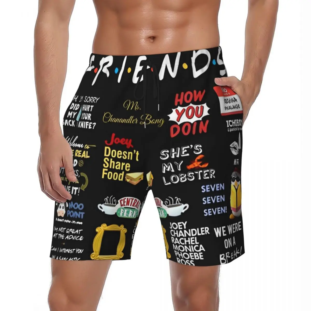 

Friends TV Show Series Board Shorts Summer Cartoon Central Perk Casual Beach Shorts Male Running Surf Quick Drying Beach Trunks