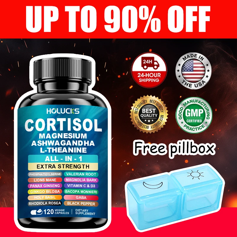 

Natural Cortisol Supplement, Support Enhances Cognitive Function, Memory, Reduces Nighttime Awakening & Morning Anxiety, Vegan