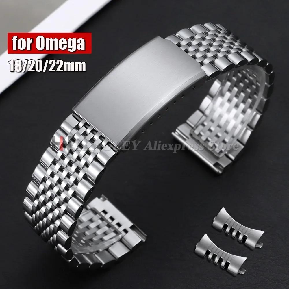18mm 20mm 22mm Gebogenes Flachendstück Edelstahl-Uhrenarmband für Omega für Seiko Massives Metall-Armband Poliert Matt Business-Armband