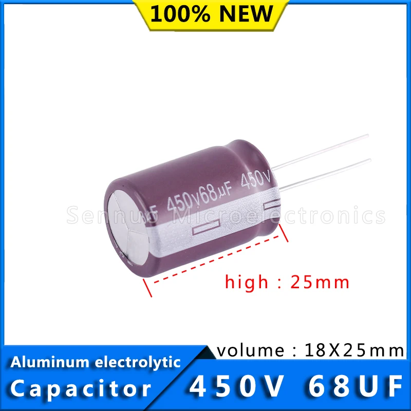 5Pcs ใหม่อลูมิเนียม Electrolytic Capacitor 450v68uf 18*25ความต้านทานความถี่สูงยาว450V 68UF 18X25