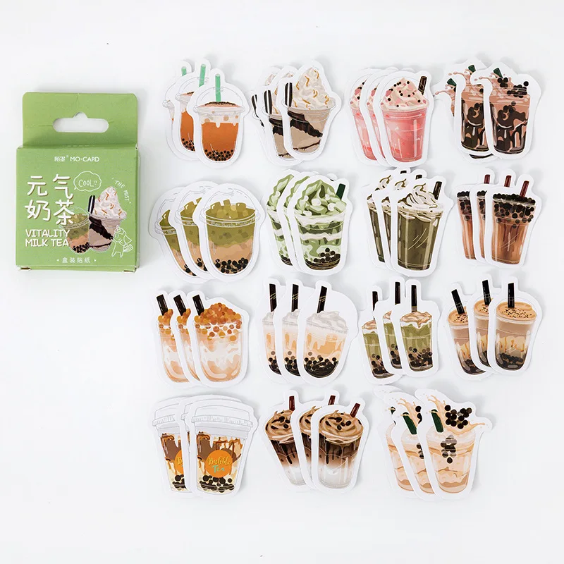 45pcs Vitality Happy Milk Tea Decorative Stickers Cute Delicious Drink Scrapbooking Label DIY Diary Scrapbook Stationery