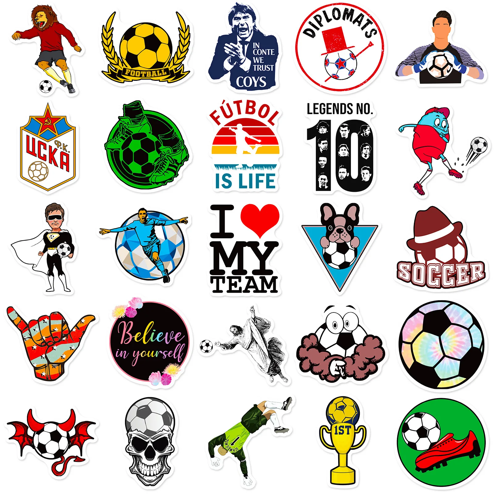 10/30/50PCS Personalized Text Sticker Football Life Sticker Sports Competition Water Cup Notebook Room Graffiti Sticker