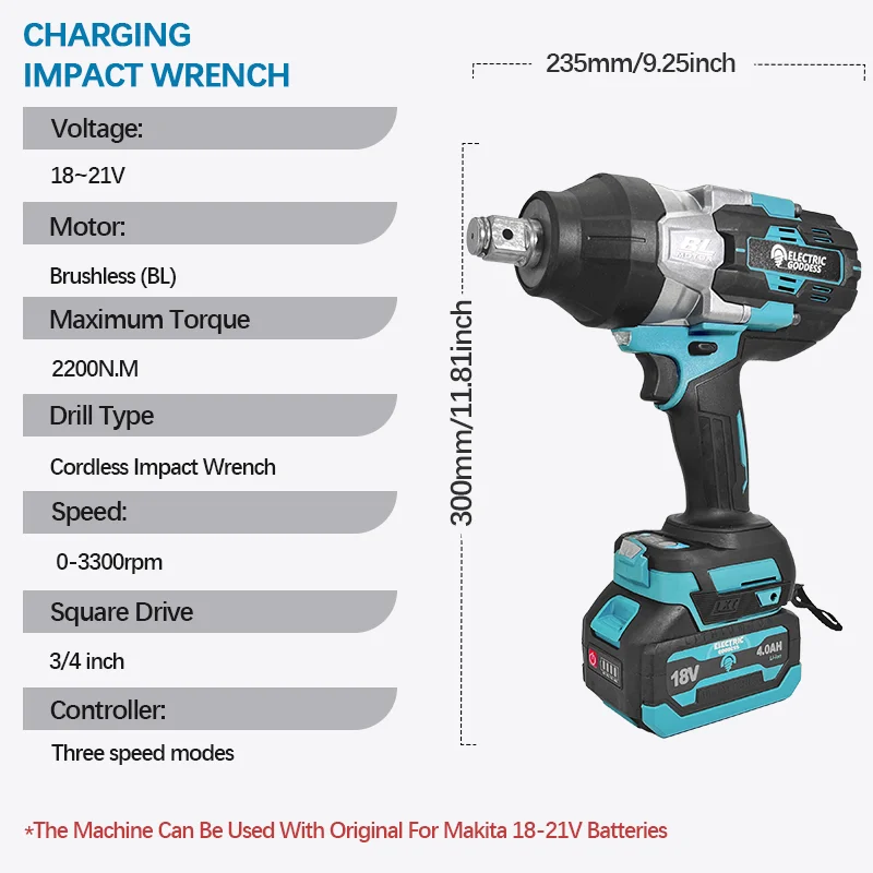 Electric Wrench Set Brushless 1000Nm High Torque Cordless Impact Wrench Power Tools With Kit And Battery For Makita 18V Battery