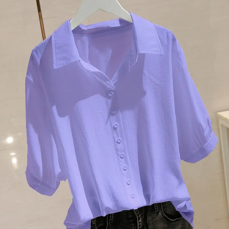 

Outlet Guangzhou Thirteenth Fac Women's Loose Casual ort Sve irt Pure Color Slimming Versatile Sweet Sle Ne