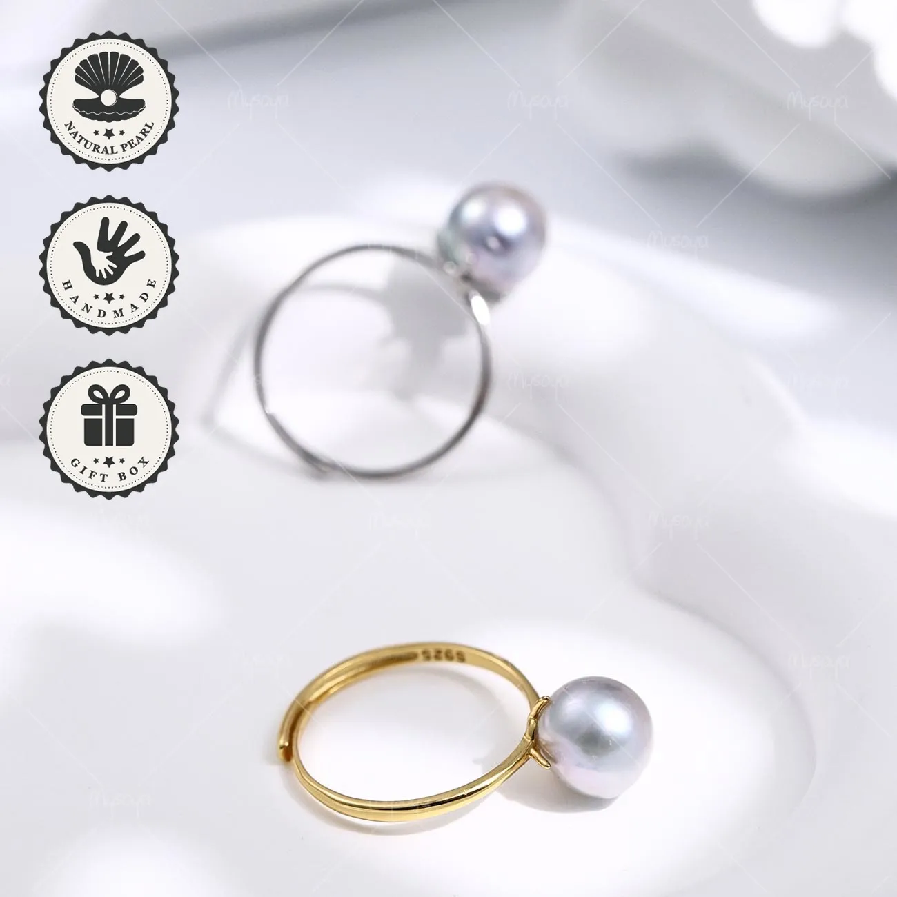 

Японское открытое кольцо Mysoya с серым барочным жемчугом Акойя, 8,5–9 мм, S925, золотистое/серебристое, с подарочной коробкой, подарок на День святого Валентина, подарок на день рождения