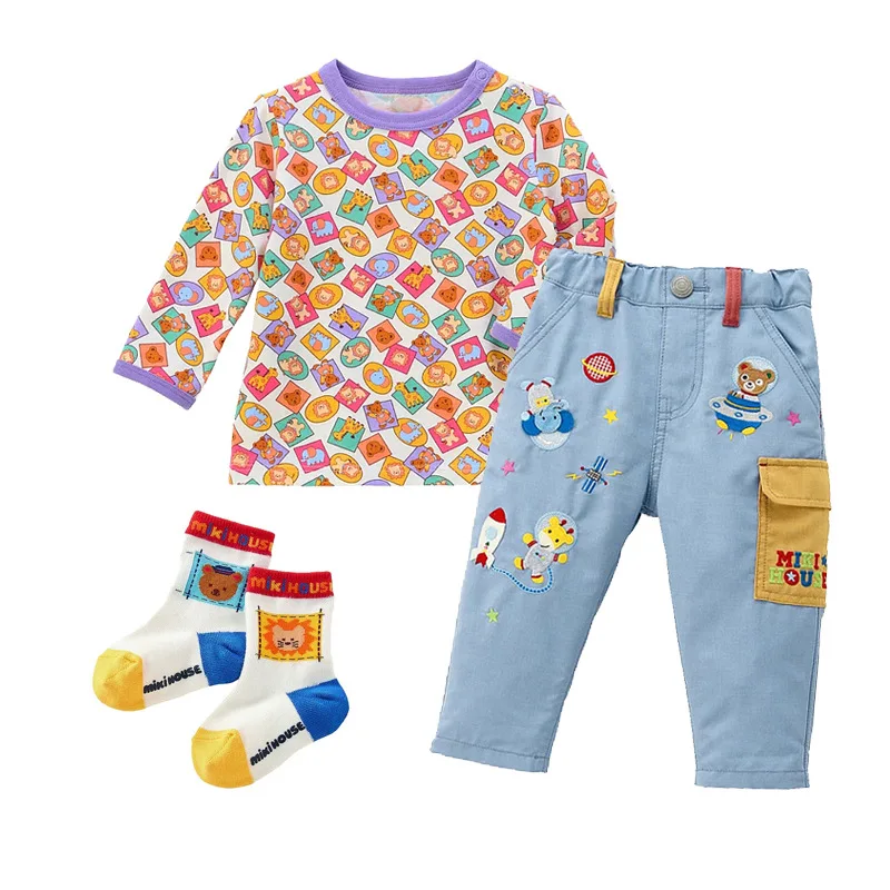 الربيع والخريف الرجال والنساء الكرتون لطيف الدب الأصدقاء الجيدين مليئة المطبوعة تي شيرتات طويلة الأكمام مع قمم