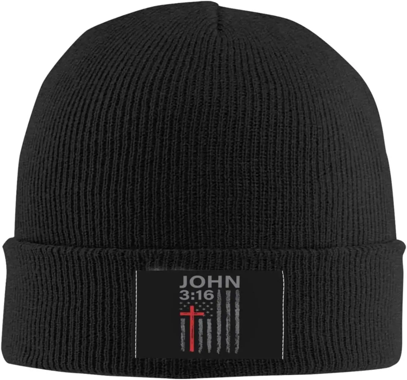 John 3:16 Faith Cross American Flag Patriotic Black Beanie Hat for Men Women Warm Hats Knit Stocking Hats Skull Cap