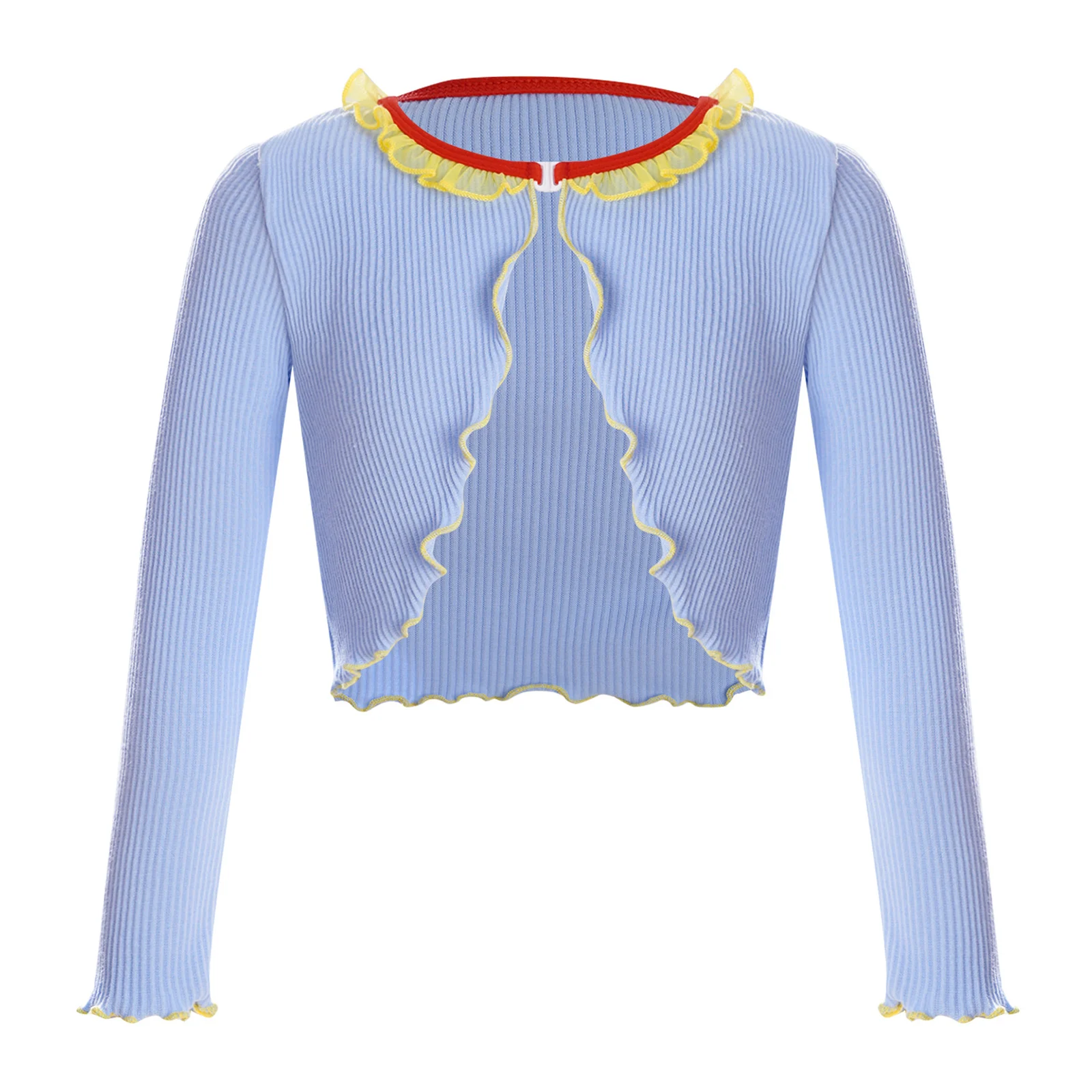 

Kids Girls Comfortable Lettuce Edge Ballet Top Long Sleeve Ruffled Trim Open Front Soft Wear Cardigan for Dance Practice Warm-up