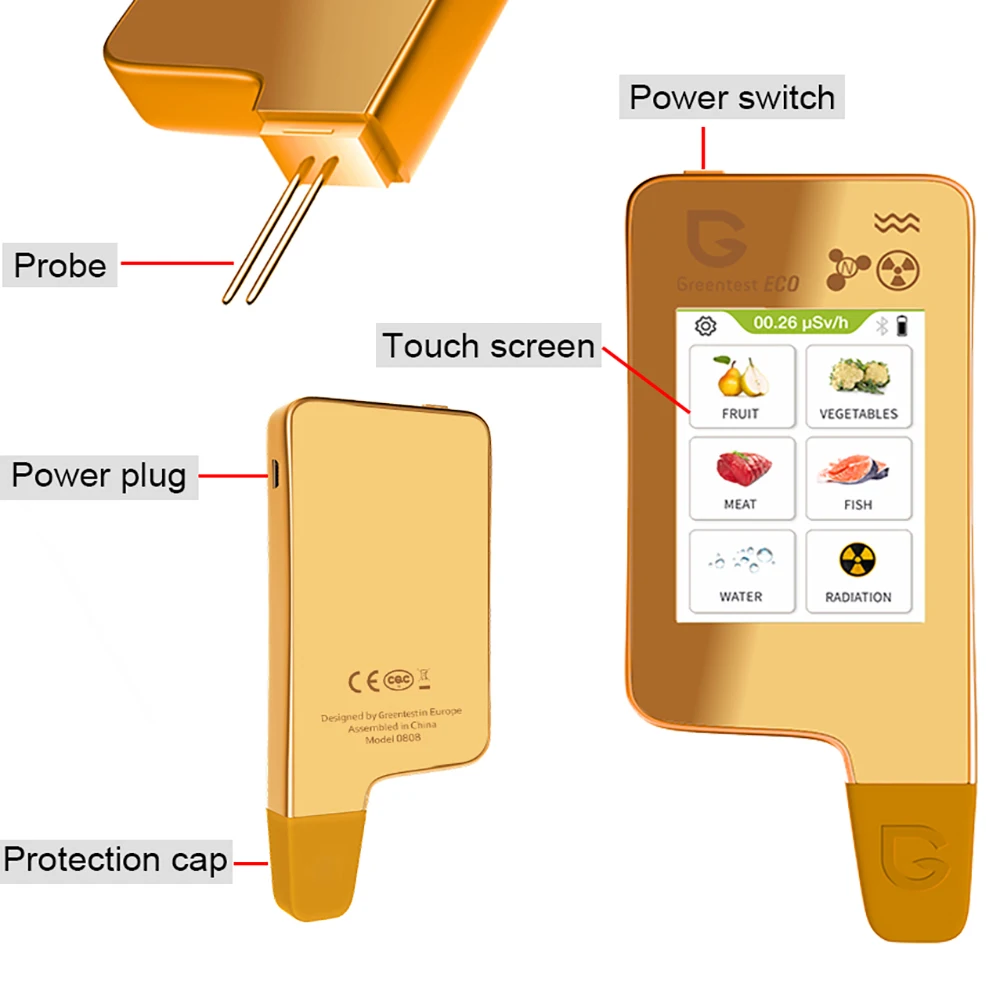 Greentest-ECO6 Upgrade Home Kitchen Tester di nitrato rilevatore di radiazioni TDS Water con funzione Bluetooth e schermo capacitivo