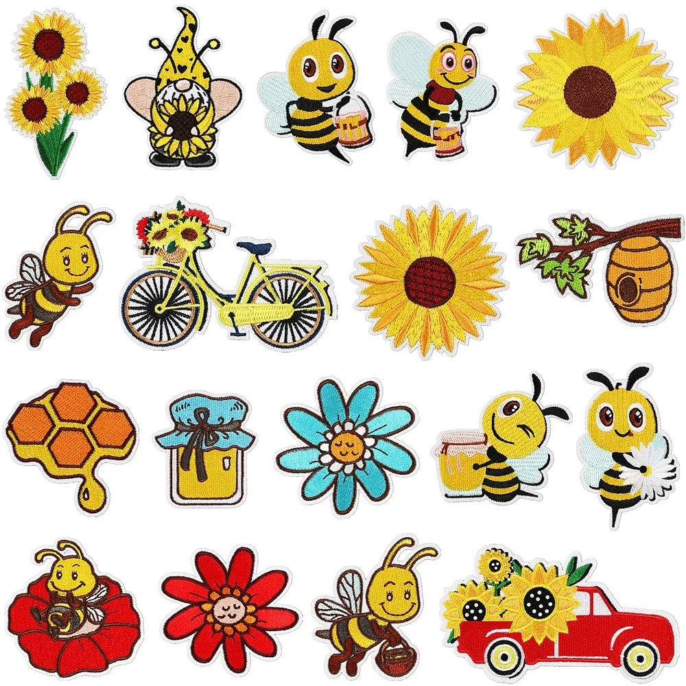 Embroidered Patch Iron On Patches for Clothing Pocket Bee Clothes Stickers Fabric Sewing Thermal Adhesive Applique Fusible