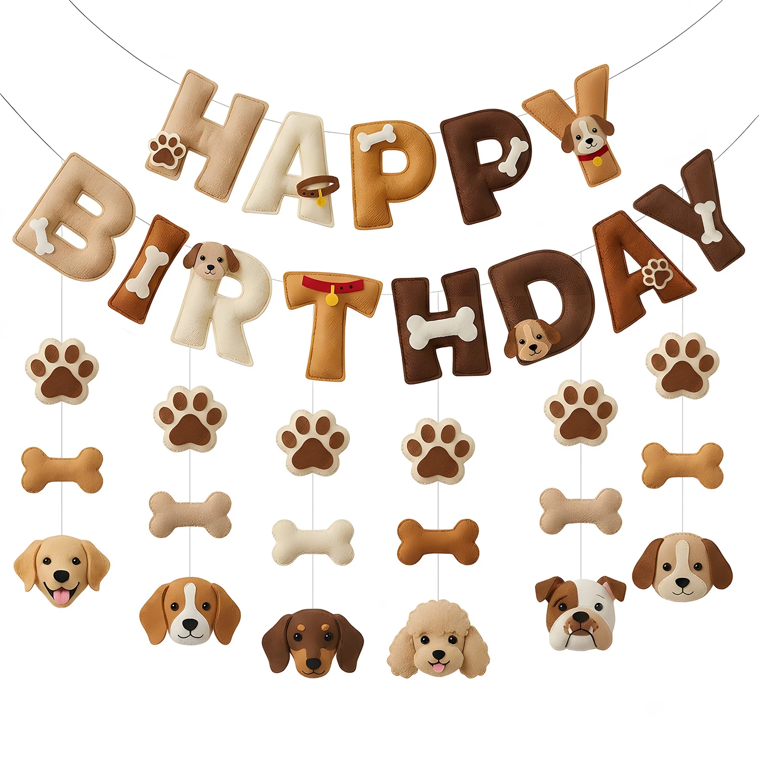 Decorações de Guirlanda Espiral Suspensa 2D de Feltro com Tema de Cachorro, com Formatos de Osso, Petisco e Pata, para Aniversário, Artigos para Festa de Aniversário com Tema de Cachorro